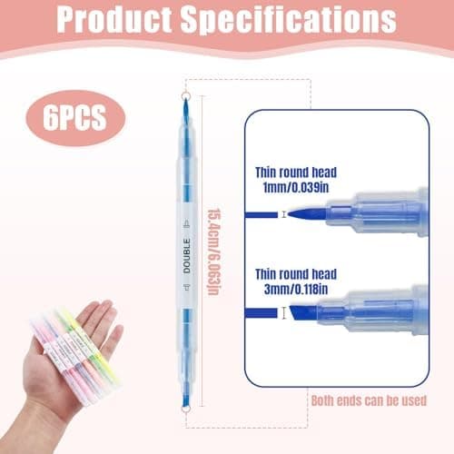 6 PCS Dual Tips Textmarker für Hervorheben in der Schule und im Büro
| Doppelseitige Textmarker Stifte für Tagebücher u
