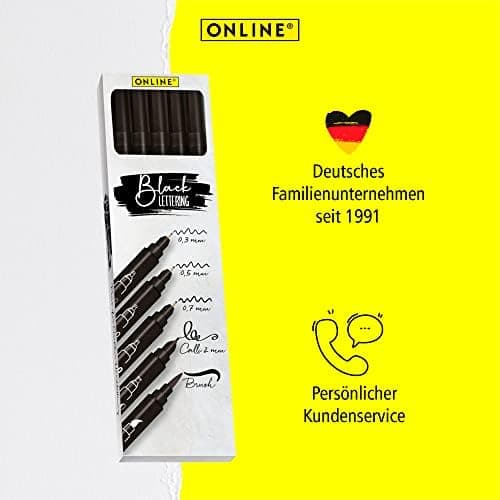 Online 5x Fineliner Schwarz wasserbeständig | mit Brush Pen und Kalligrafie-Spitze | Black Handlettering-Set | Tuschesti