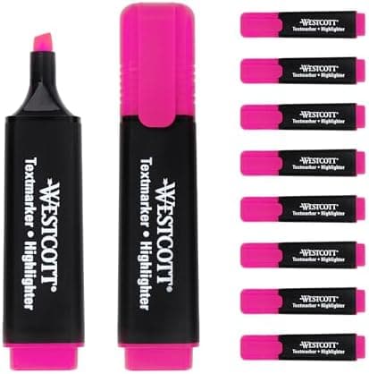 Westcott Textmarker E-743687 00 | 10 Stück gelb | 10er Pack | Leuchtendes Gelb | 2-5 mm Strichstärke | Premium Tinte aus