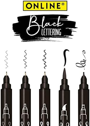 Online 5x Fineliner Schwarz wasserbeständig | mit Brush Pen und Kalligrafie-Spitze | Black Handlettering-Set | Tuschesti
