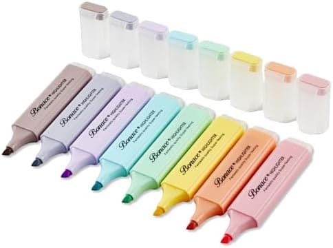 BONACE Pastellfarbige Textmarker für Kinder, Meißelspitze Markierungsstift, 8 verschiedene Macaron-Farben, leicht trock
