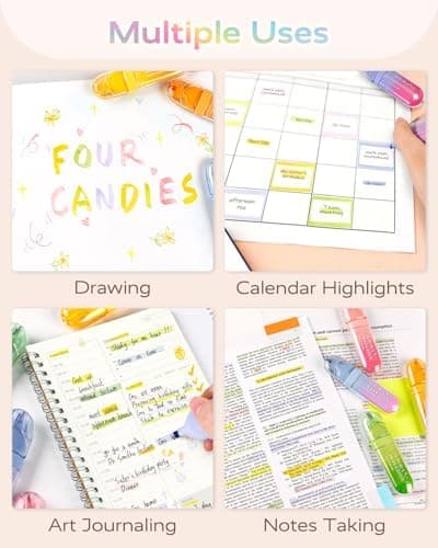 Four Candies 8PCS schnelles Trocknen süße Pastell-Textmarker-Set, weiche Keilspitze, ideal für Bibeltextmarker, kein Aus