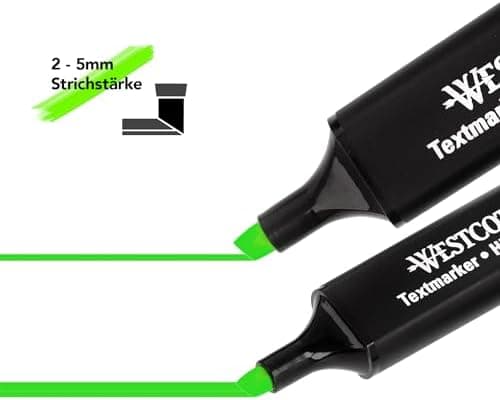 Westcott Textmarker E-743687 00 | 10 Stück gelb | 10er Pack | Leuchtendes Gelb | 2-5 mm Strichstärke | Premium Tinte aus