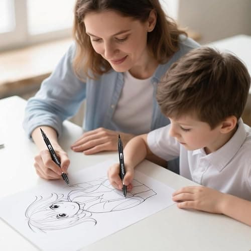 Funnasting Fineliner Stifte Set Schwarz für Künstler, Illustration und Technisches Zeichnen - 12 Stück Dual Brush Pen, S