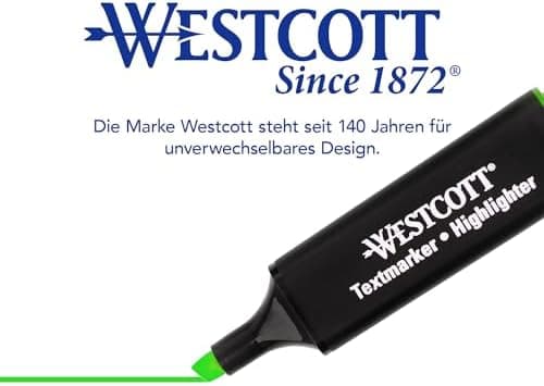 Westcott Textmarker E-743687 00 | 10 Stück gelb | 10er Pack | Leuchtendes Gelb | 2-5 mm Strichstärke | Premium Tinte aus