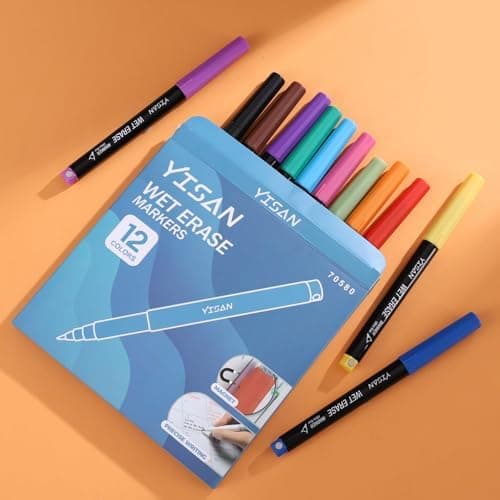 YISAN Wasserlöslich Whiteboard Marker für professionelle Use, feucht abwischbar, 0.7mm ultrafeine Spitze, 12 Farben Set,