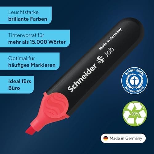 Schneider Job 150 Pastell Textmarker - recycelter Kunststoff, Der blaue Engel ausgezeichnet, 10er Pack rosé