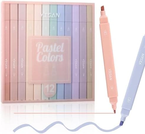 Aesthetische Pastelltextmarker YISAN 12 Farben Doppelspitze für Bibelmarke und Notizen 70924