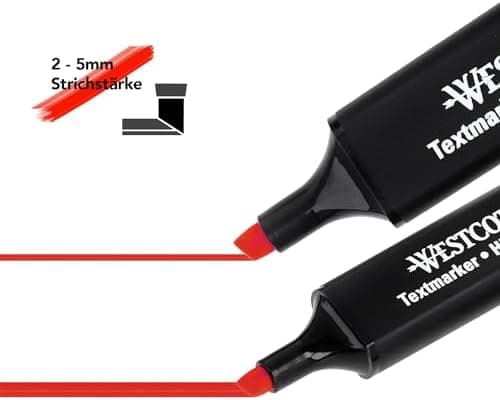 Westcott Textmarker E-743687 00 | 10 Stück gelb | 10er Pack | Leuchtendes Gelb | 2-5 mm Strichstärke | Premium Tinte aus