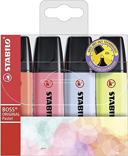 Stabilo Textmarker BOSS ORIGINAL Pastel Farben - Ideal für Kreatives Schreiben und Illustration
| Stabilo Textmarker BO