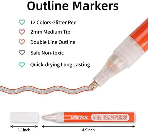 YISAN Glitzerstifte - Magische Metallic Marker, 12 Farben für Geschenkekarten und Dekoration
| YISAN Metallic Marker -