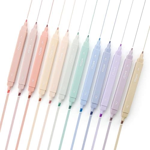Aesthetische Pastelltextmarker YISAN 12 Farben Doppelspitze für Bibelmarke und Notizen 70924