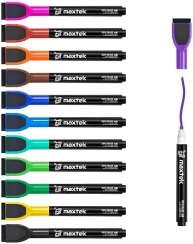 Maxtek Magnetische Whiteboard Marker - 12 Farben, abwischbar, Feinspitze 1-2 mm, für Zuhause, Schule & Büro (12 Stück) G
