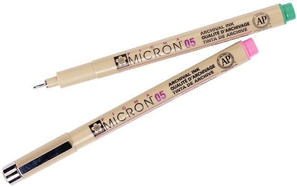 SAKURA Pigma Micron Fineliner-Stifte 6er-Set + Pinselstift | Wasserfeste, permanente schwarze Tinte | Kleinige Schreib-