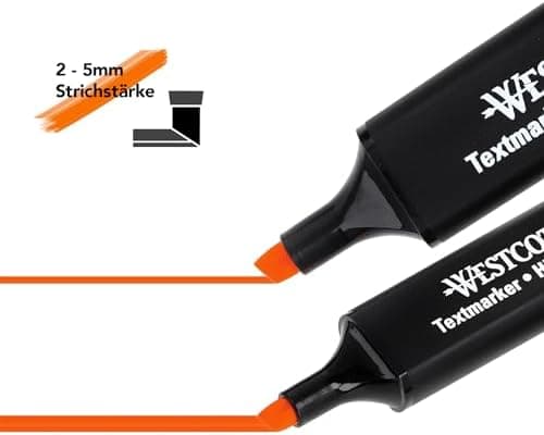 Westcott Textmarker E-743687 00 | 10 Stück gelb | 10er Pack | Leuchtendes Gelb | 2-5 mm Strichstärke | Premium Tinte aus
