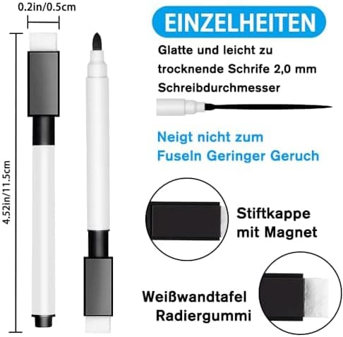 10 Stück Whiteboard Stifte, 9 Farben Magnetic Trockensystem Abwischbare Marker für Büro und Schule
| 10 Stück Whiteboar
