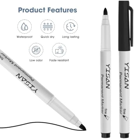 YISAN Schwarz Permanent Marker, dünn, für Kunststoff, Stein, Glas, Metall - 150 Stück - feine Spitze - Permanenttinte 71