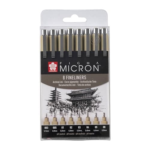SAKURA Pigma Micron Fineliner-Stifte 6er-Set + Pinselstift | Wasserfeste, permanente schwarze Tinte | Kleinige Schreib-