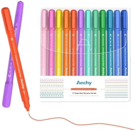 AECHY 12er Set Textmarker für Kreative, Studierende und Kinder - 10 Muster, 12 Farben, feine Linien und Highlighter - Ge