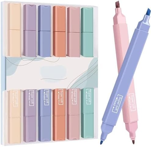 MARFOREVER Pastell Textmarker, 6 Stück Dual Tips Highlighter Pen Marker für Schüler und Office Worker bei Schul- und Bür