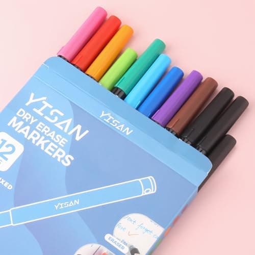 YISAN Magnetische Whiteboard Stifte 0,7 mm Extra Feine mit Radiergummis für Whiteboard 12 Farben Geringer Geruch 70566