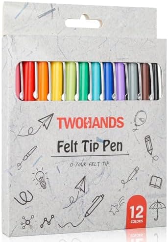 TWOHANDS Schwarzer Feinlinzer, mittlere Spitze, schnell trocknend, für Tagebücher und Notizen, 12 Stück, 22011