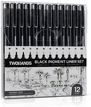 TWOHANDS Micro Fineliner Stifte 12 Farben, 0.25mm Ultrafeine Spitze, Wasserfest, für Künstler und Illustratoren, perfekt