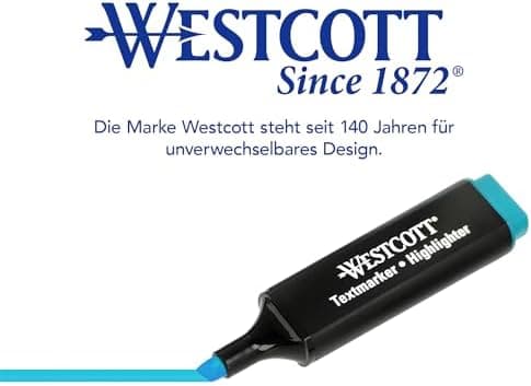 Westcott Textmarker E-743687 00 | 10 Stück gelb | 10er Pack | Leuchtendes Gelb | 2-5 mm Strichstärke | Premium Tinte aus