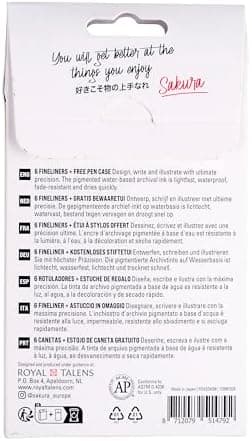 SAKURA Pigma Micron Fineliner-Stifte 6er-Set + Pinselstift | Wasserfeste, permanente schwarze Tinte | Kleinige Schreib-