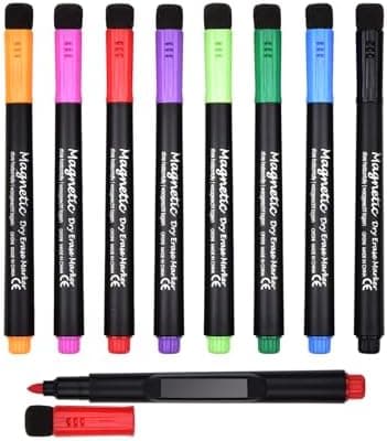Whiteboard Marker Magnetisch Schwamm 2 in 1 8 Farben Trocken Abwischbar Rundspitze 1-2mm Zuhause Schule Büro