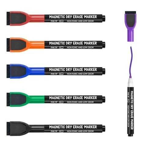 Maxtek Magnetische Whiteboard Marker - 12 Farben, abwischbar, Feinspitze 1-2 mm, für Zuhause, Schule & Büro (12 Stück) G