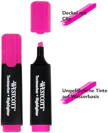 Westcott Textmarker E-743687 00 | 10 Stück gelb | 10er Pack | Leuchtendes Gelb | 2-5 mm Strichstärke | Premium Tinte aus