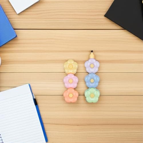 NUOBESTY 5-Satzes bunte Blumen-Textmarker Stapelbar für Schul- und Bürotagebedarf - Notizen, Planer und kreative Projekt