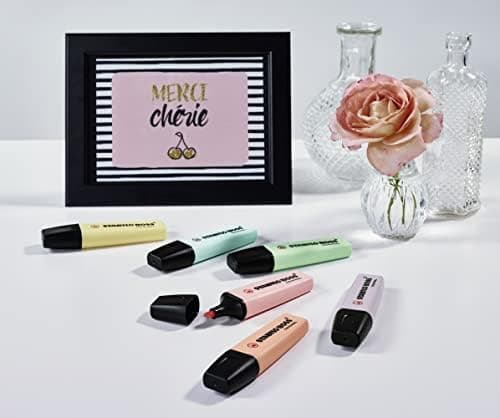 STABILO Textmarker BOSS ORIGINAL Pastel - 6er Pack - Pudriges Gelb, cremige Pfirsichfarbe, rosiges Rouge, Schimmer von L