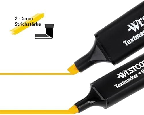 Westcott Textmarker E-743687 00 | 10 Stück gelb | 10er Pack | Leuchtendes Gelb | 2-5 mm Strichstärke | Premium Tinte aus
