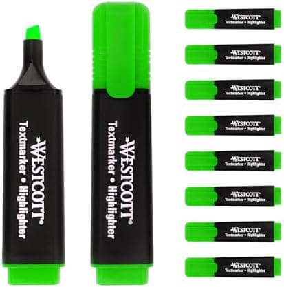 Westcott Textmarker E-743687 00 | 10 Stück gelb | 10er Pack | Leuchtendes Gelb | 2-5 mm Strichstärke | Premium Tinte aus