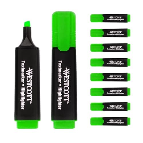 Westcott Textmarker E-743687 00 | 10 Stück gelb | 10er Pack | Leuchtendes Gelb | 2-5 mm Strichstärke | Premium Tinte aus