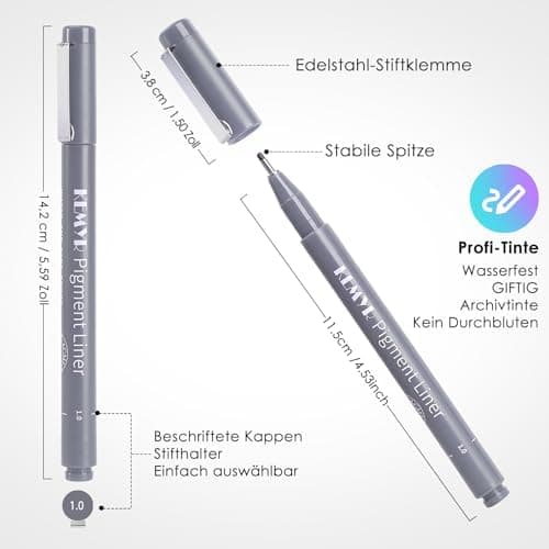 Fineliner Schwarz für Künstler - Wasselfest Zentangle Stifte & Pigment Liner Set (0.03mm-L), 22 Stück
