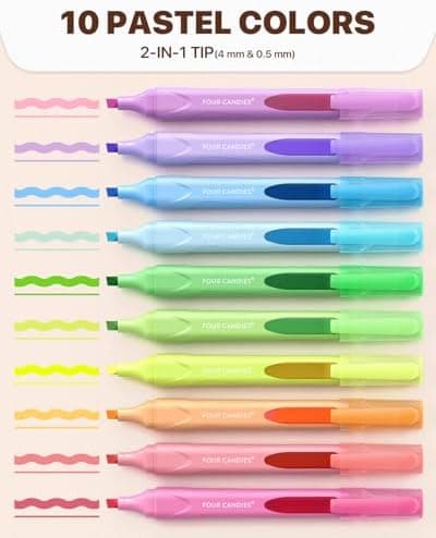 Four Candies Pastell Textmarker für Kinder im Alter von 3 bis 10 Jahren im/Instructionen für dein Home Office und School