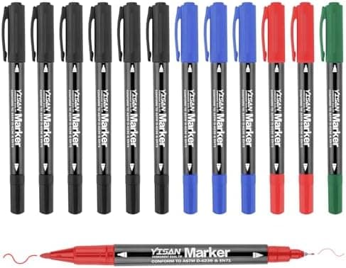 YISAN Permanent Marker Dünn(sqrt),4 Farben mit feiner Doppelspitze(sqrt),12 Wasserfest Filzstifte(sqrt),für Glas und Ste