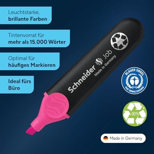 Schneider Job 150 Pastell Textmarker - recycelter Kunststoff, Der blaue Engel ausgezeichnet, 10er Pack rosé