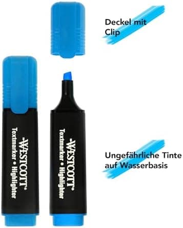 Westcott Textmarker E-743687 00 | 10 Stück gelb | 10er Pack | Leuchtendes Gelb | 2-5 mm Strichstärke | Premium Tinte aus
