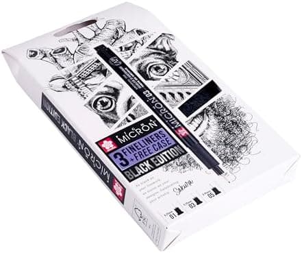 SAKURA Pigma Micron Fineliner-Stifte 6er-Set + Pinselstift | Wasserfeste, permanente schwarze Tinte | Kleinige Schreib-