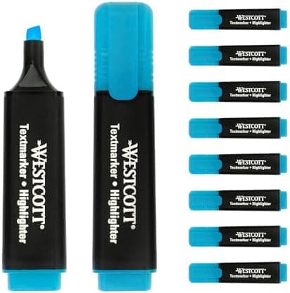 Westcott Textmarker E-743687 00 | 10 Stück gelb | 10er Pack | Leuchtendes Gelb | 2-5 mm Strichstärke | Premium Tinte aus