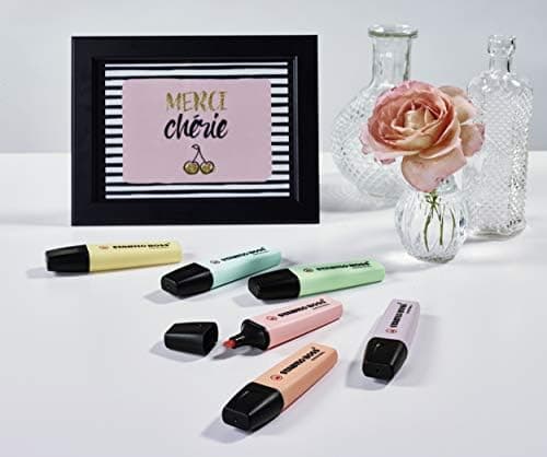STABILO Textmarker BOSS ORIGINAL Pastel - 6er Pack - Pudriges Gelb, cremige Pfirsichfarbe, rosiges Rouge, Schimmer von L