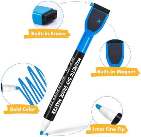 Maxtek Magnetische Whiteboard Marker - 6 Farben, abwischbar, 1-2 mm Linie, ideal für Zuhause, Schule & Büro (6 Stück) Gl