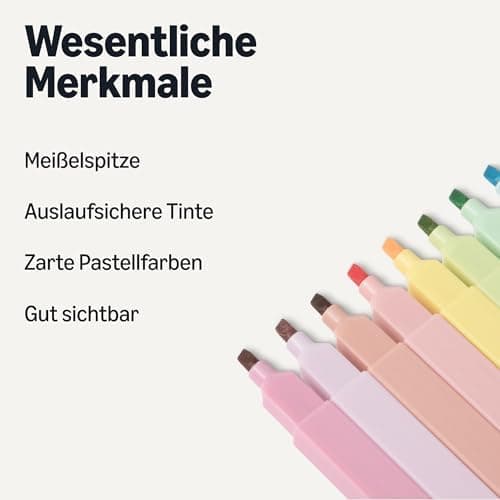 Amazon Basics Textmarker-Set, Pastellfarben, für Bibelseiten,Keilspitzen, 10 Stück, Global Recycled Standard