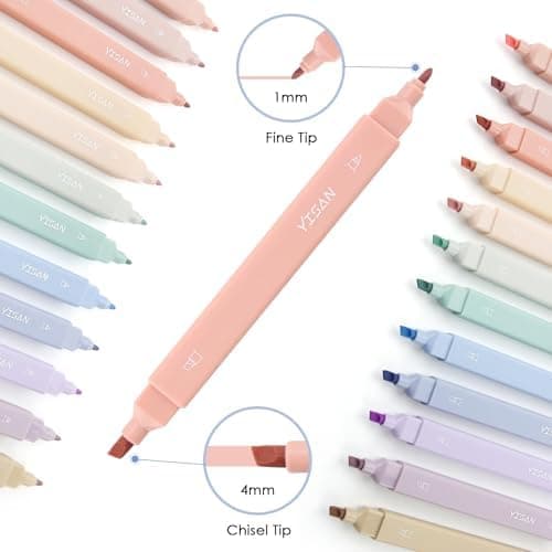 Aesthetische Pastelltextmarker YISAN 12 Farben Doppelspitze für Bibelmarke und Notizen 70924
