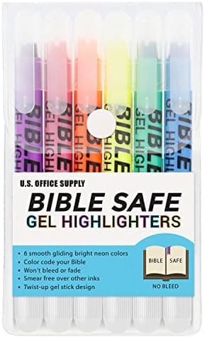 U.S. Office Supply Bibelsichere Gel-Highlighter - 6 Leuchtend Neone Farben - Keine Verschmierteverfärbung oder Eintrockn