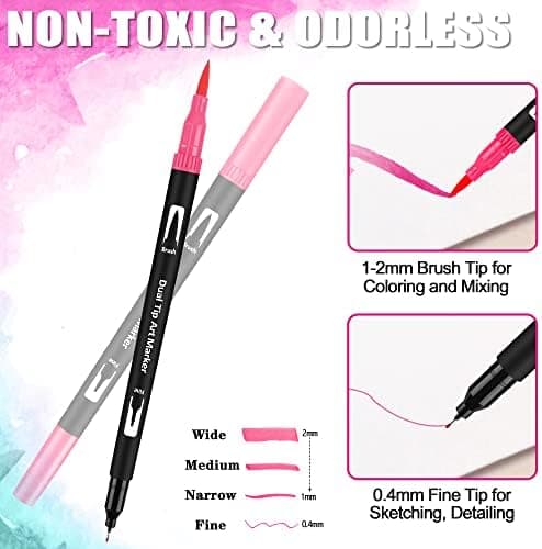 Dual Brush Pen Set Für Malbuchliebhaber - 24 Farben, Dicke und Düne Pinsel, Perfect Für Mandala Malen & Handlettering
|
